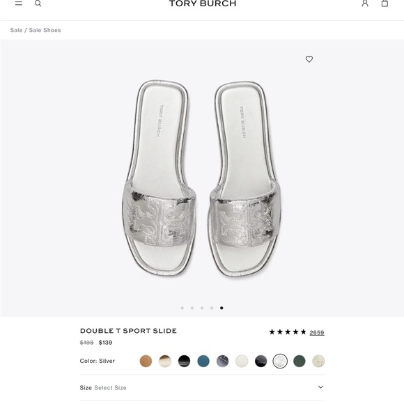 Tory Burch Metallic Silver Slide Sandals - Picture 1 of 16